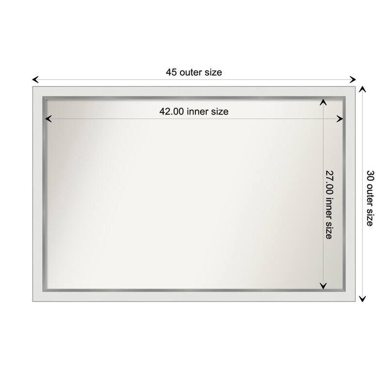 Eva White Silver Narrow Framed Non-Beveled Custom Wall Mirror, Bathroom Vanity Mirror - Outer Size: 45.25 x 30.25