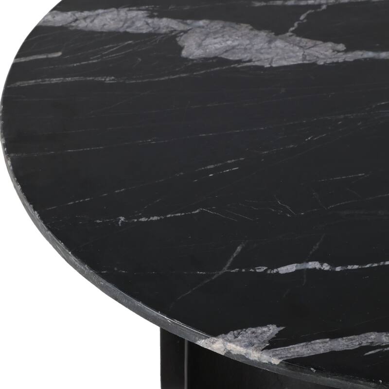 Marble Coffee Table Round Sculptural Pedestal - 30" Black - 30.0"