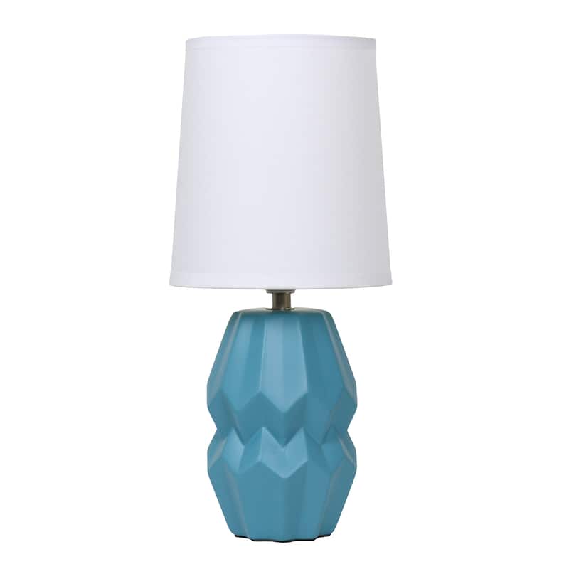 Ceramic Geometric Table Lamp with Fabric Shade for Bedroom - 6 x 6 x 13 in. (L x W x H) - Teal