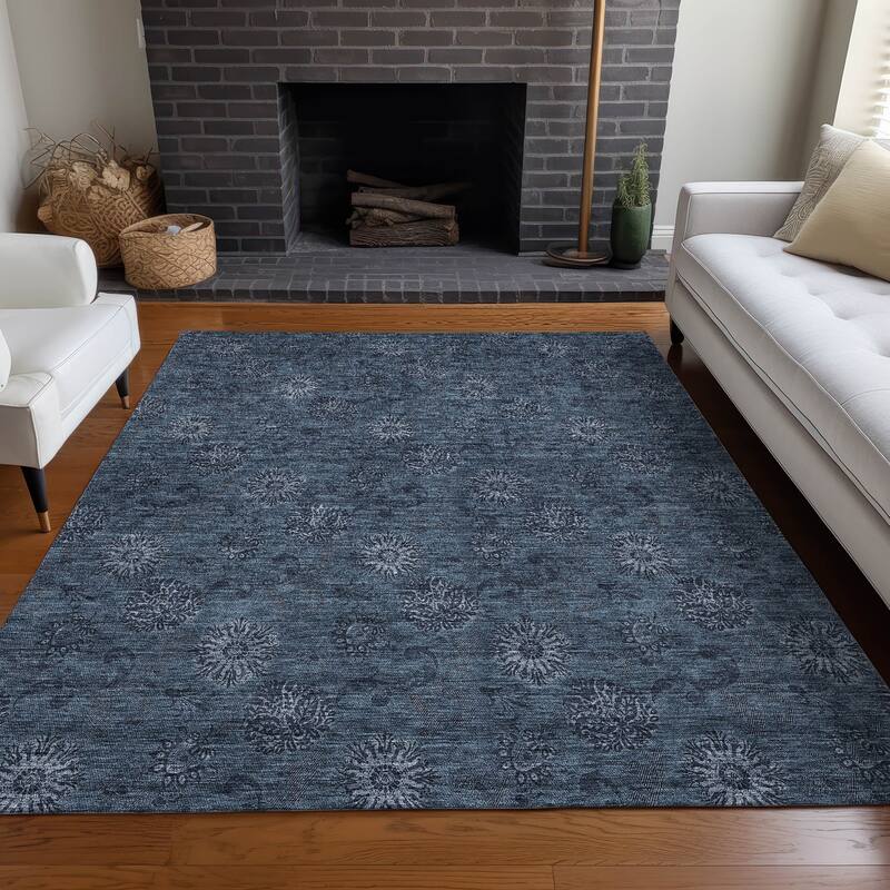 Premium Washable Super Soft Floral Imprint Mayfield Rug - Blue - 10' x 14' - Rectangle