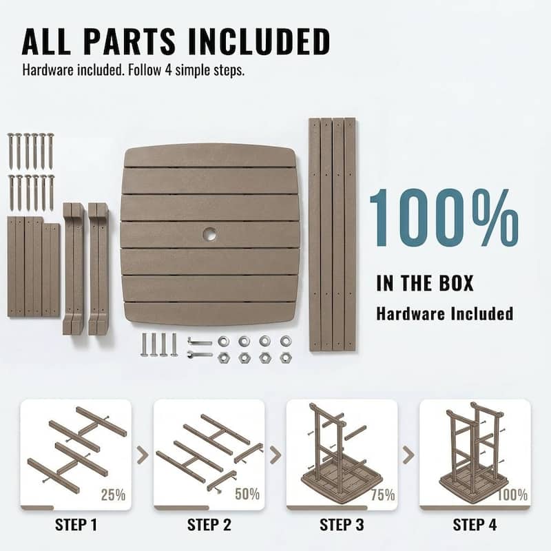 HDPE Bar-Height Outdoor Patio Pub Table, 42.1" Square High Top Bistro Table with Umbrella Hole, Weather-Resistant Slatted Top