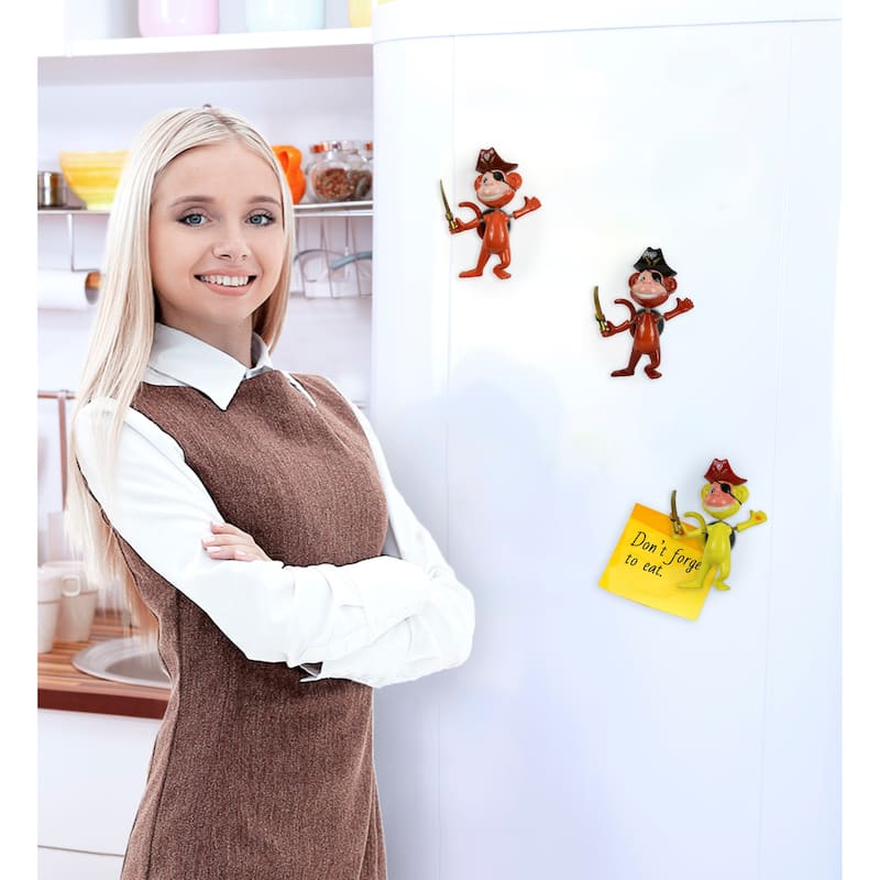 CoTa Global Monkey Pirate Refrigerator Bobble Magnets - Set of 3 - 5.6 x 3.75 x 1.6 inches