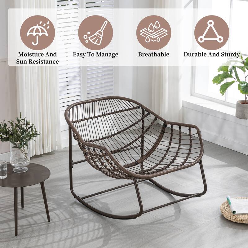 Outdoor rattan rocking chair, padded penguin rocking chair,lounge chair Outdoor for Front Porch,Living Room,Patio,Garden