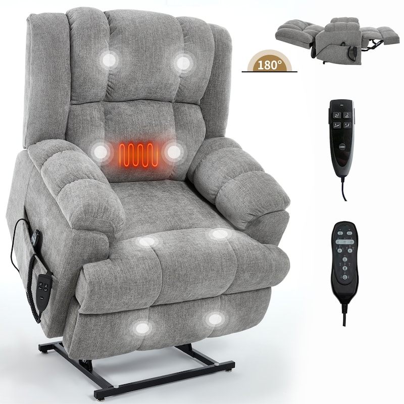 Dual Motor Heat Massage Infinite Position Electric Power Lift Recliners with Power-Remote, Medium-firm and Heavy Duty