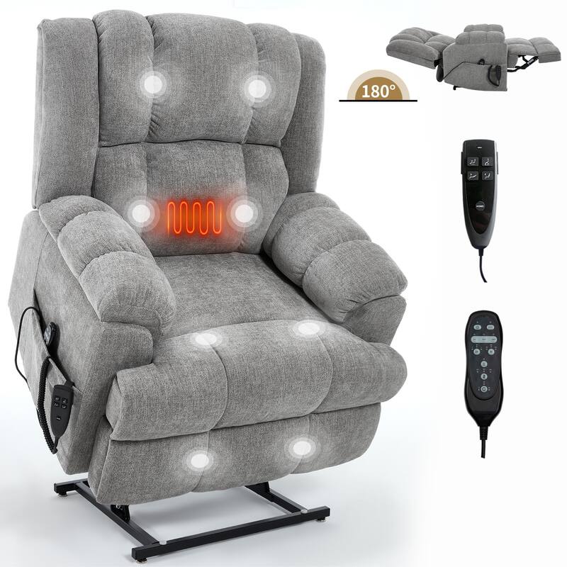 Dual Motor Power Lift Chenille Recliner Chair with Massage and Heat for Elderly People, Lazy Boy Single Sofa, Infinite Position