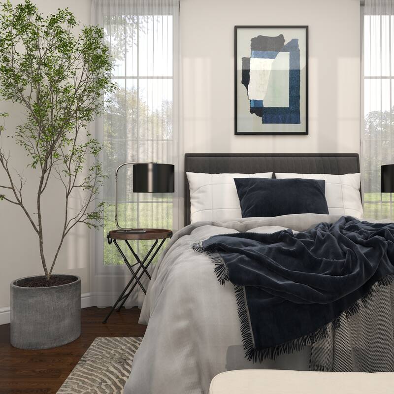 Gray Canvas Mixed Media Inspired Abstract Framed Wall Art with Black Frame - Grey