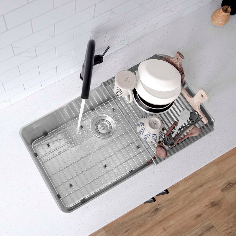 AZUNI Dual Mount 32" Single-Bowl Stainless Steel Kitchen Sink C132 - 32" x 18" x 9"