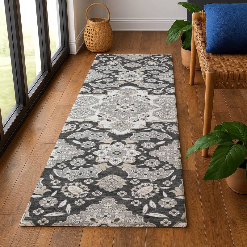 Premium Washable Super Soft Classic Traditional Mayfield Rug - Charcoal - 2'3" x 7'6"