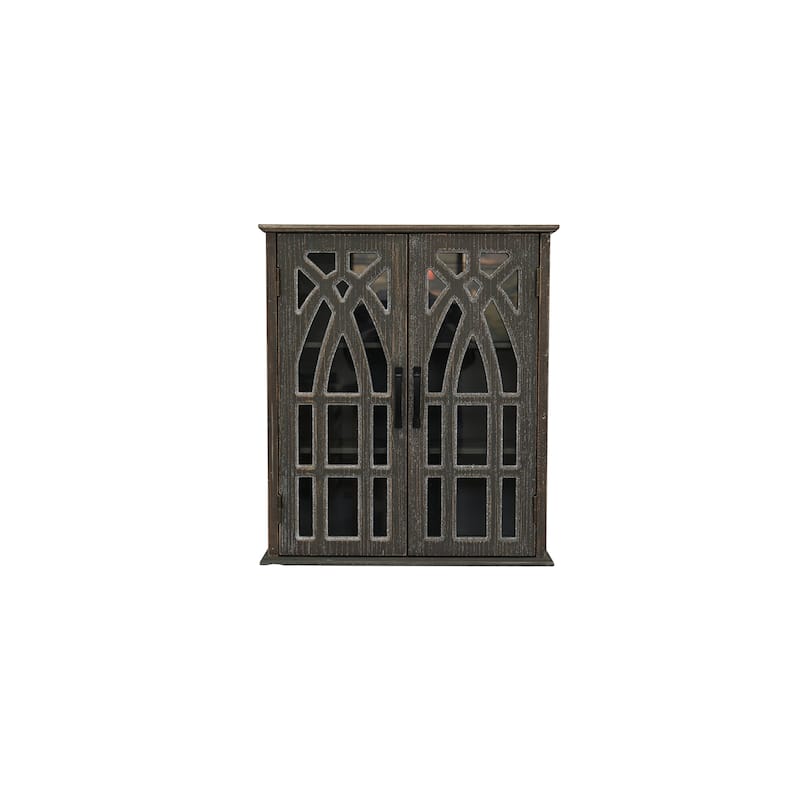 Vintage Wall-Mounted Cabinet with Decorative Cutout Doors, Rustic Wooden Hanging Storage Cabinet for Bathroom, Living Room