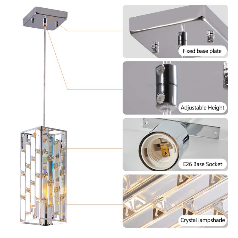 3-Piece Modern Adjustable Pendant Light with Crystal Prism Design