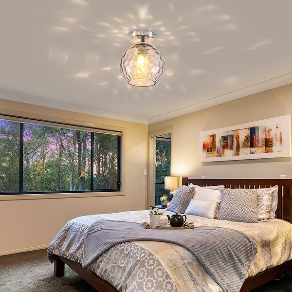 8 in. W. Chrome Modern 1 Light Semi Flush Mount Light with Hammered Glass Shade for Living Room Hallway Bedroom Dining Room 9