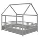 preview thumbnail 8 of 7, Full Size Floor Bed Wooden House-shaped Bed Frame with Fence Guardrails & Roof, Full Size Montessori Bed for Kids Boys Girls