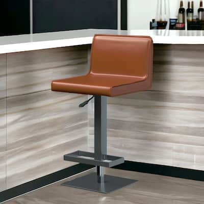 HomeRoots Orange and Black Faux Leather and Metal Low Back Adjustable Height Bar Chair