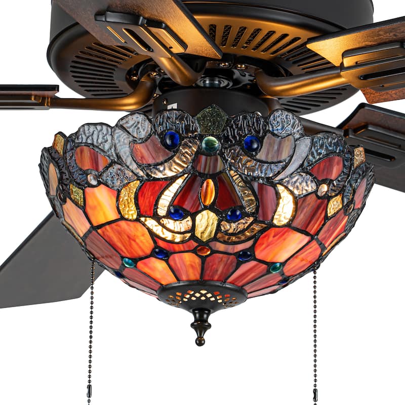 52" W Magna Carta Indoor Tiffany Stained Glass Oil Rubbed Bronze Ceiling Fan with Remote Control