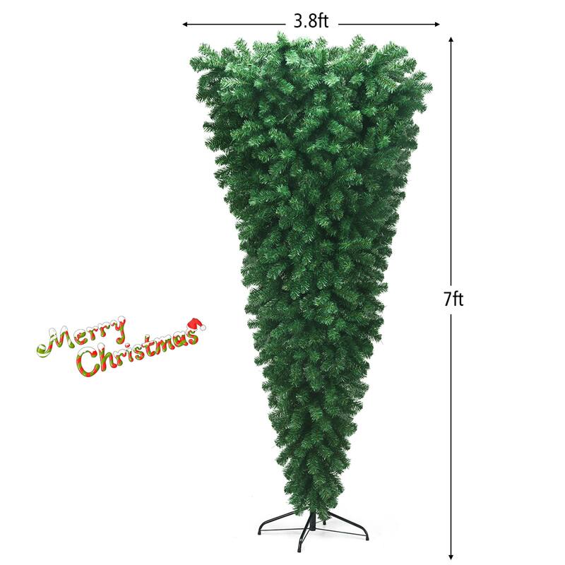 Gymax 7ft Artificial Upside Down Christmas Tree Holiday Decoration w/ - See Details