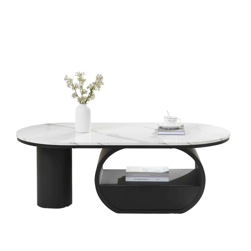 Luxury Industrial Oval Coffee Table, 47.24'' Coffee Table With Storage Drawer,Metal Center Table For Living Room