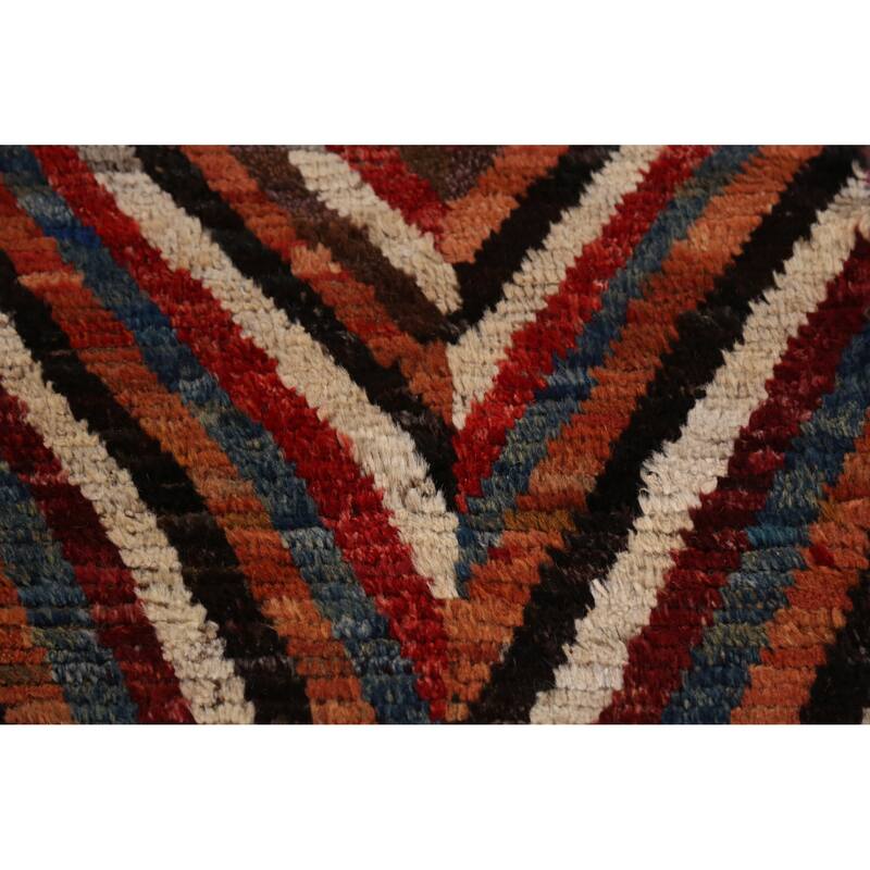 Chevron Style Moroccan Oriental Runner Rug Hand-Knotted Wool Carpet - 2'5" x 9'11"