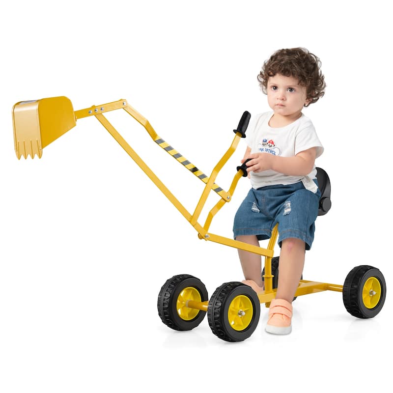 Gymax Sand Digger for Kids w/2-Handed Controls Flexible Shovel 360° - Yellow