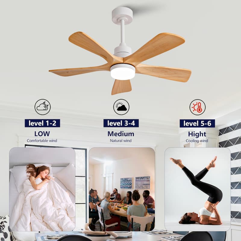42 Inch Modern Ceiling Fans With Lights and Remote Control, 5 Solide Wood Blades, Reversible DC Motor
