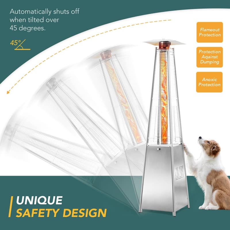 Pamapic 42,000 BTU Outdoor Pyramid Flame Patio Heater with Cover, Wheels