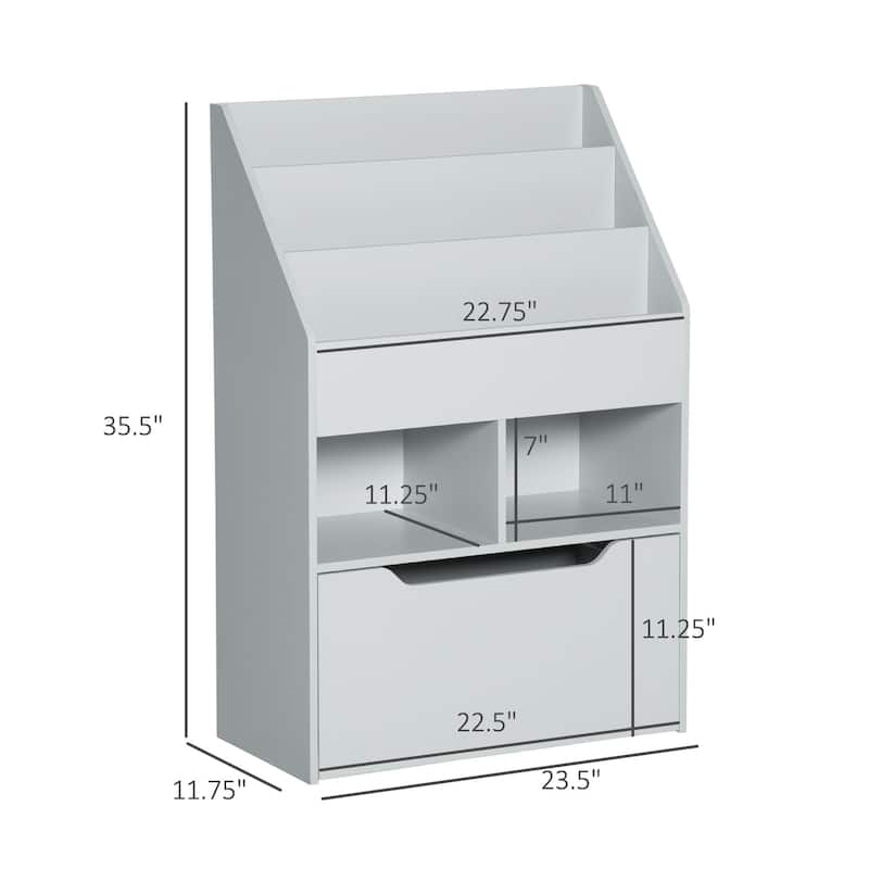 Kids Bookcase Multi-Shelf Rack Organizer with Storage Drawer for Books for Reading Nook, Classroom, Bedroom, Playroom, Grey