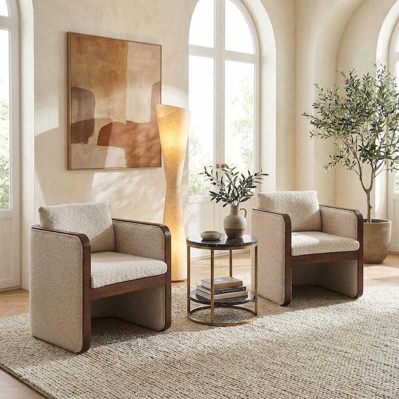 Christopher Knight Home Thaloren Rubberwood Fabric Arm Chair with Upholstered Accent - Almond + Walnut