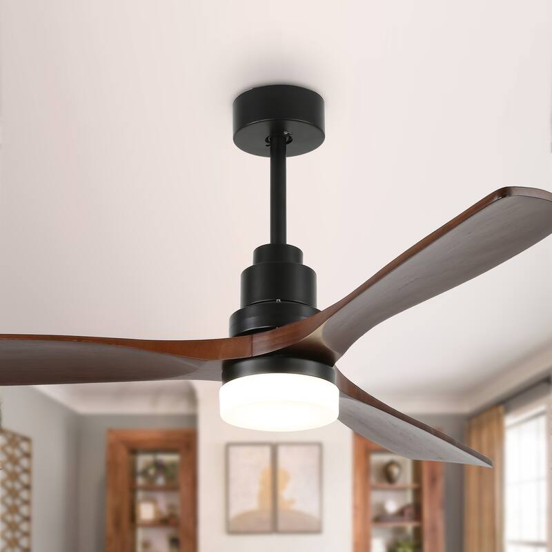 52" Farmhouse Solid Wood Ceiling Fan with Dimmable LED Light, 3-Speed Reversible Ceiling Fan with Remote