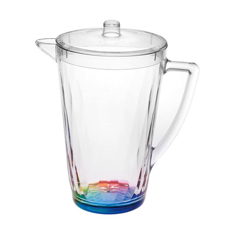 2.5 Quarts Water Pitcher with Lid, Rainbow Design Unbreakable - Clear
