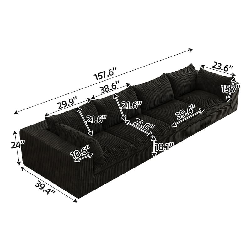 157.6" 4-Seat Corduroy Fabric Cloud Sofa with Deep Seat Couches