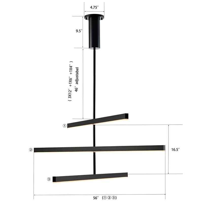 Modern Black LED Pendant Lamp Tiers Layer Adjustable Chandelier
