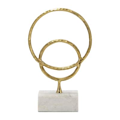 Metal/Marble, 21"H Double Ring Accent, Gold, Round, 21"H, Solid Color - 13" x 4" x 21"