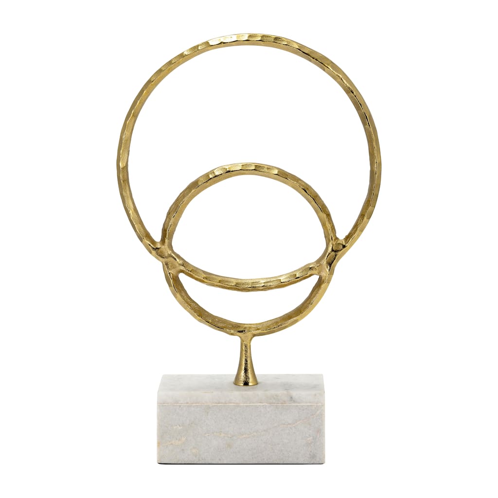 Metal/Marble, 21"H Double Ring Accent, Gold, Round, 21"H, Solid Color - 13" x 4" x 21"