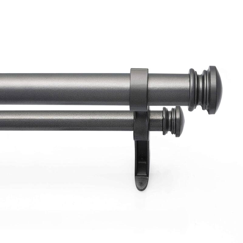 1 Inch Adjustable Double Curtain Rod for Windows & Doors Curtains with Endcap Round Finials & Brackets Set -By Deco Window