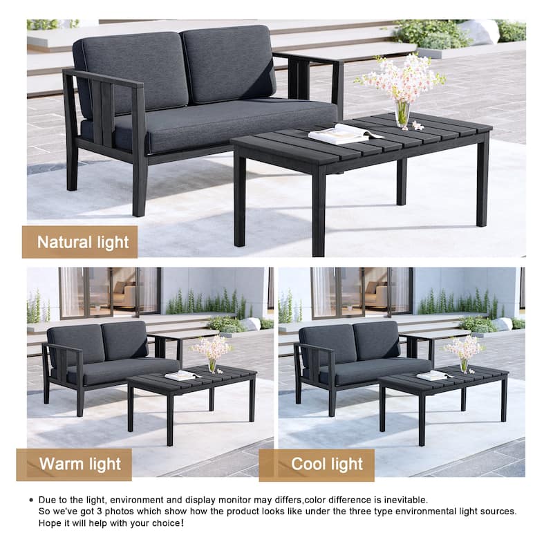 Uixe Teak Patio Loveseat with Coffee Table Outdoor Conversation Set