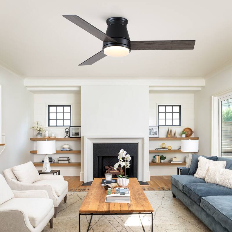 YUHAO AeroLite 48 in. Indoor White Low Profile Standard Ceiling Fan with Bright White Integrated LED Light Kit, Remote Included