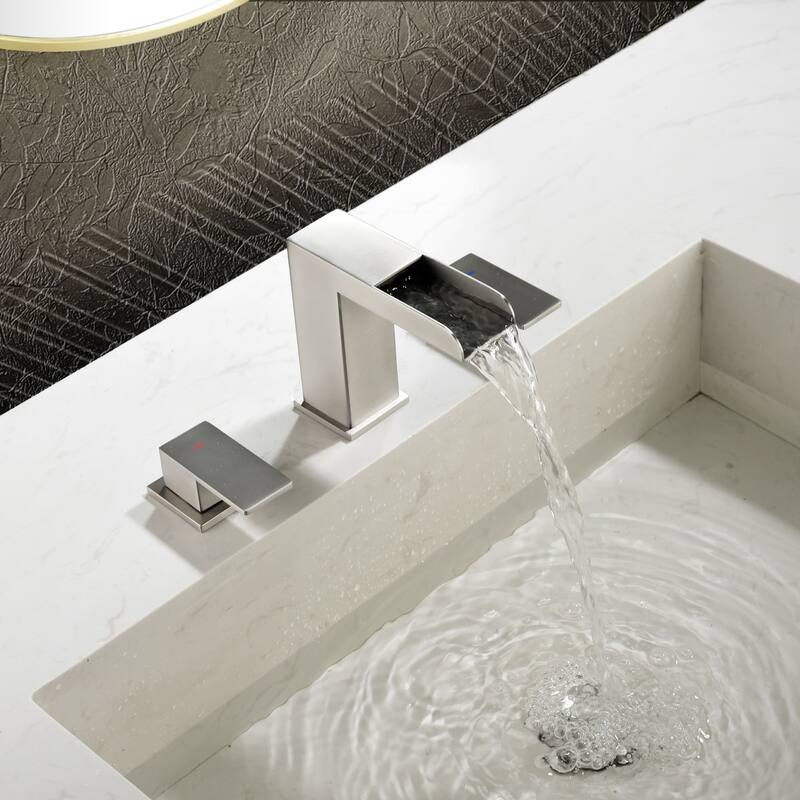 8 Inch Widespread Waterfall Bathroom Faucet with Pop-up Drain Kit Modern Double Handle 3 Holes Bathroom Sink Basin Vanity Taps