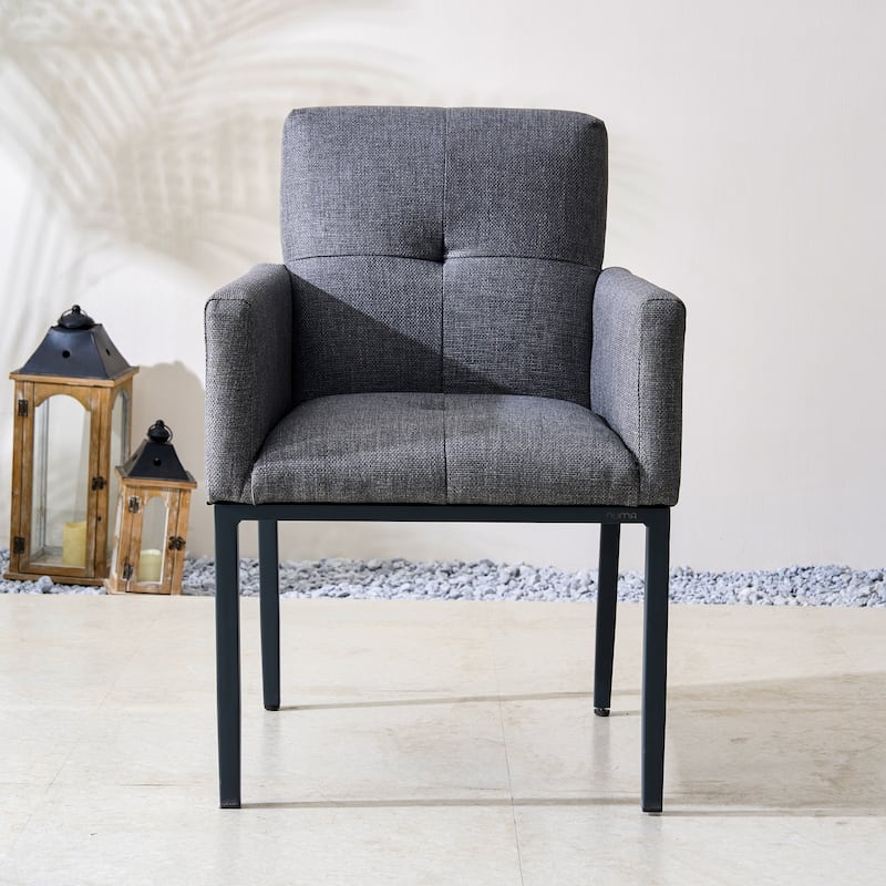 Set of 2 Modern Aluminum Grey Upholstered Dining Chairs with Armrest - Grey