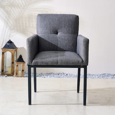 Set of 2 Modern Aluminum Grey Upholstered Dining Chairs with Armrest