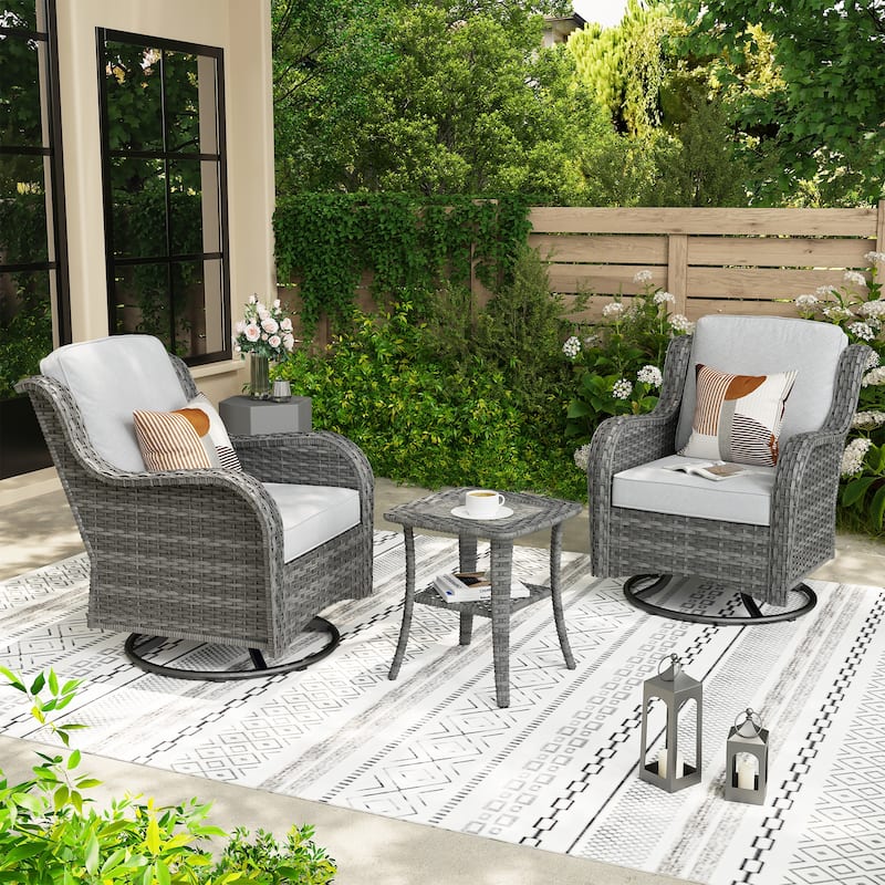 OVIOS 3-piece Patio Wicker Swivel Chair Set