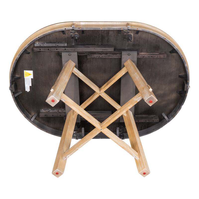Farmhouse Round Extendable Dining Table with 16" Leaf Wood Kitchen Table