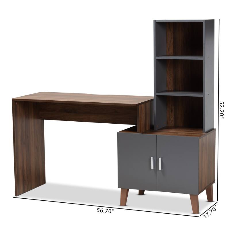 Jaeger Two-Tone Brown and Dark Grey Wood Storage Desk with Shelves
