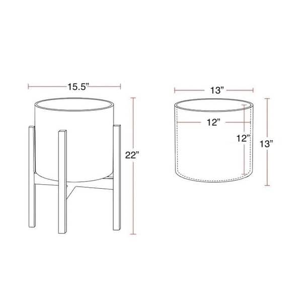 dimension image slide 2 of 4, Liam Modern Ceramic Planter with Wood Legs