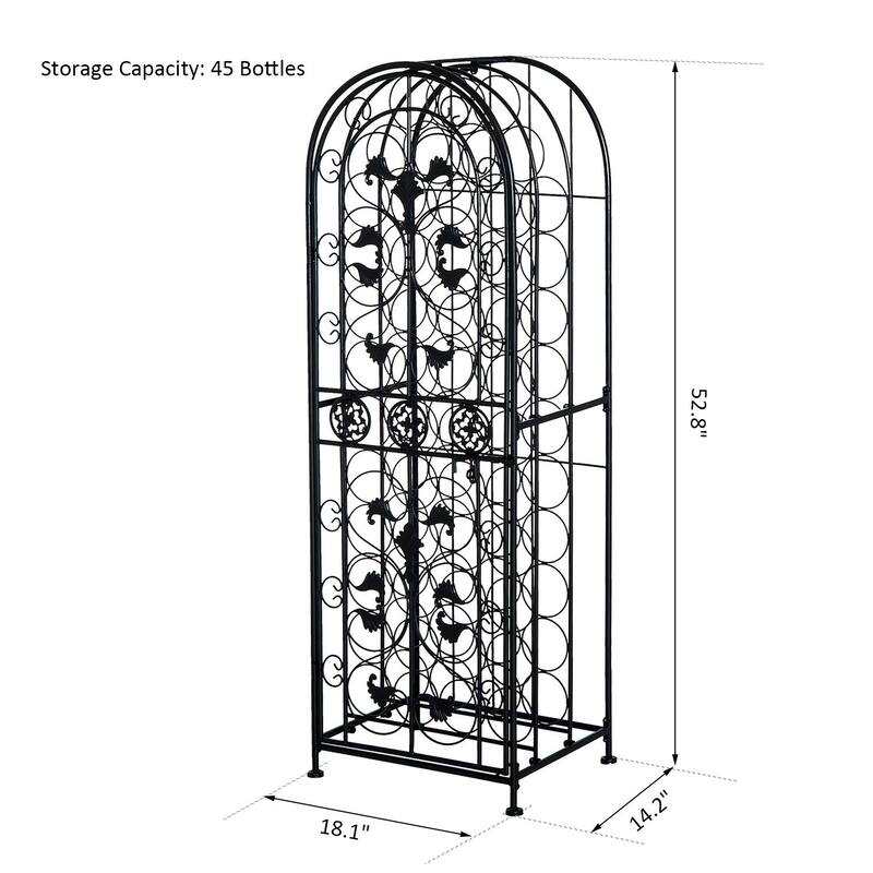 HOMCOM 45-Bottle Modern Wine Organizer Decorative Portable Wrought Iron Wine Rack Jail - 18.1*14.2*52.8