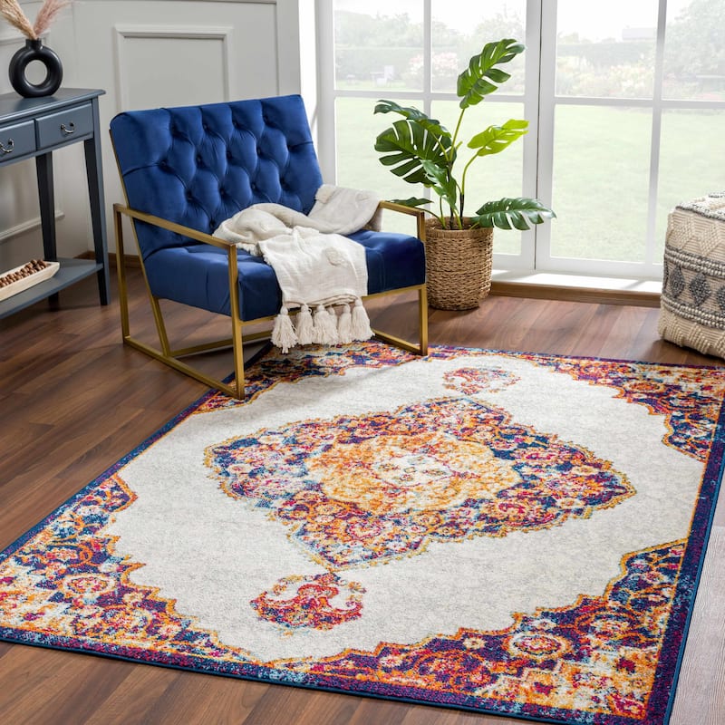 Hauteloom Istanbul Collection Vintage Oriental Traditional Medallion Area Rug - 6'7" x 9' - Orange, Gold, Light Grey