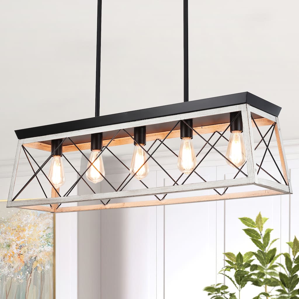 5-Light 37.79'' Wide Industrial Metal Kitchen Island Chandelier