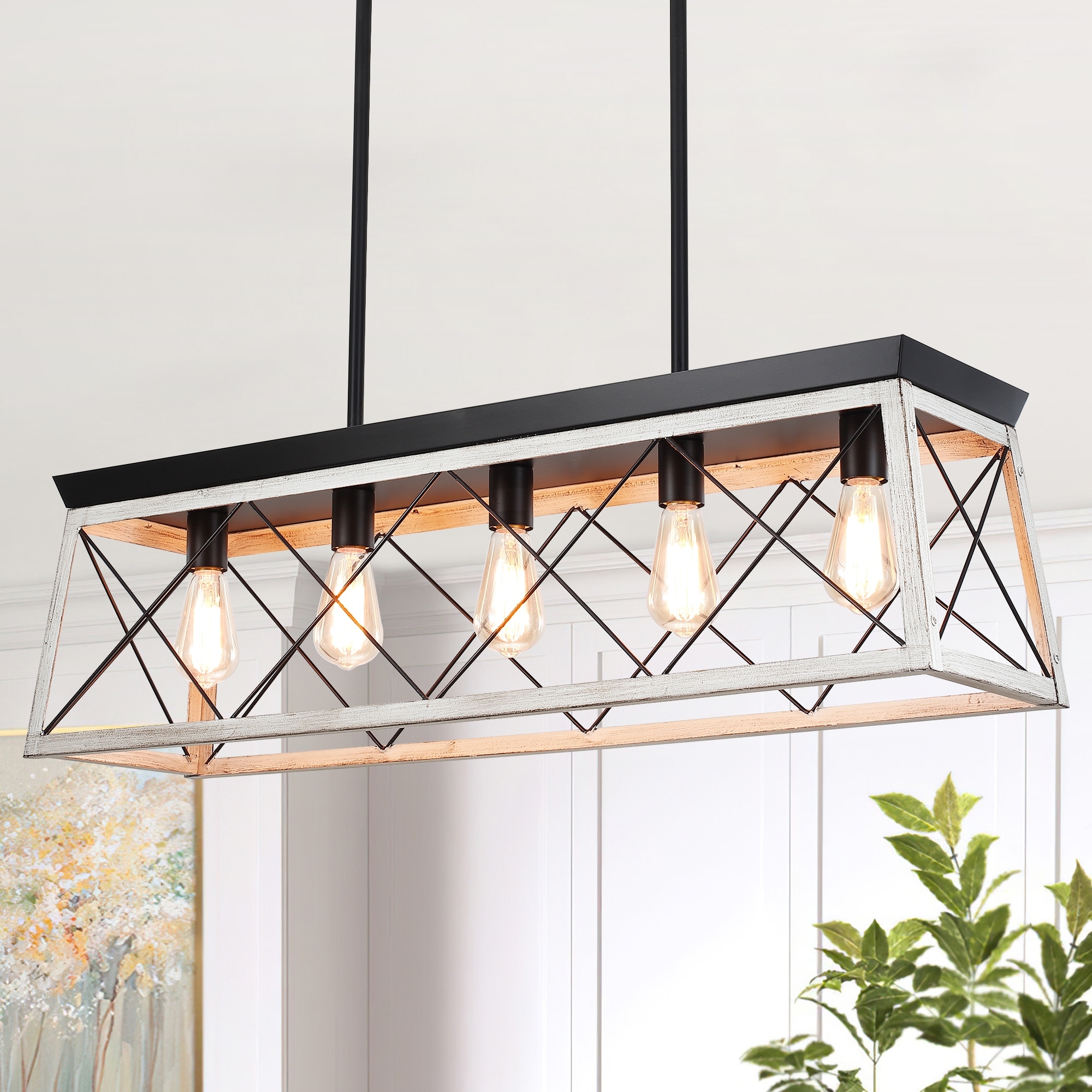 5-Light 37.79'' Wide Industrial Metal Kitchen Island Chandelier