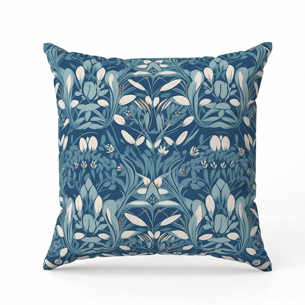 Petal Mirage Faux Suede Reversible Throw Pillow Blue and White