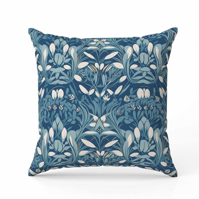 Petal Mirage Indoor/Outdoor Reversible Throw Pillow Blue and White