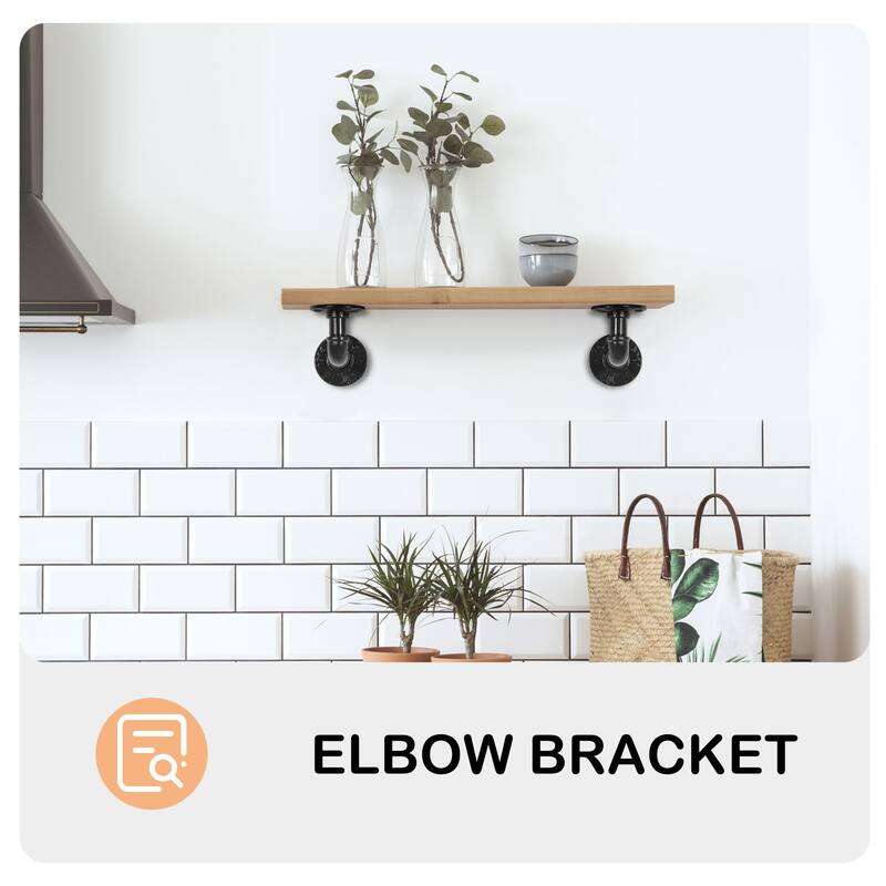 4 Pack Pipe Floating Shelf Bracket Heavy Duty, Black L Pipe Iron Shelving Brackets for Shelves
