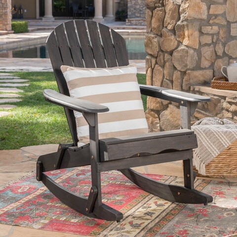 Outdoor Slat Back Adirondack Rocking Chair, Dark Gray